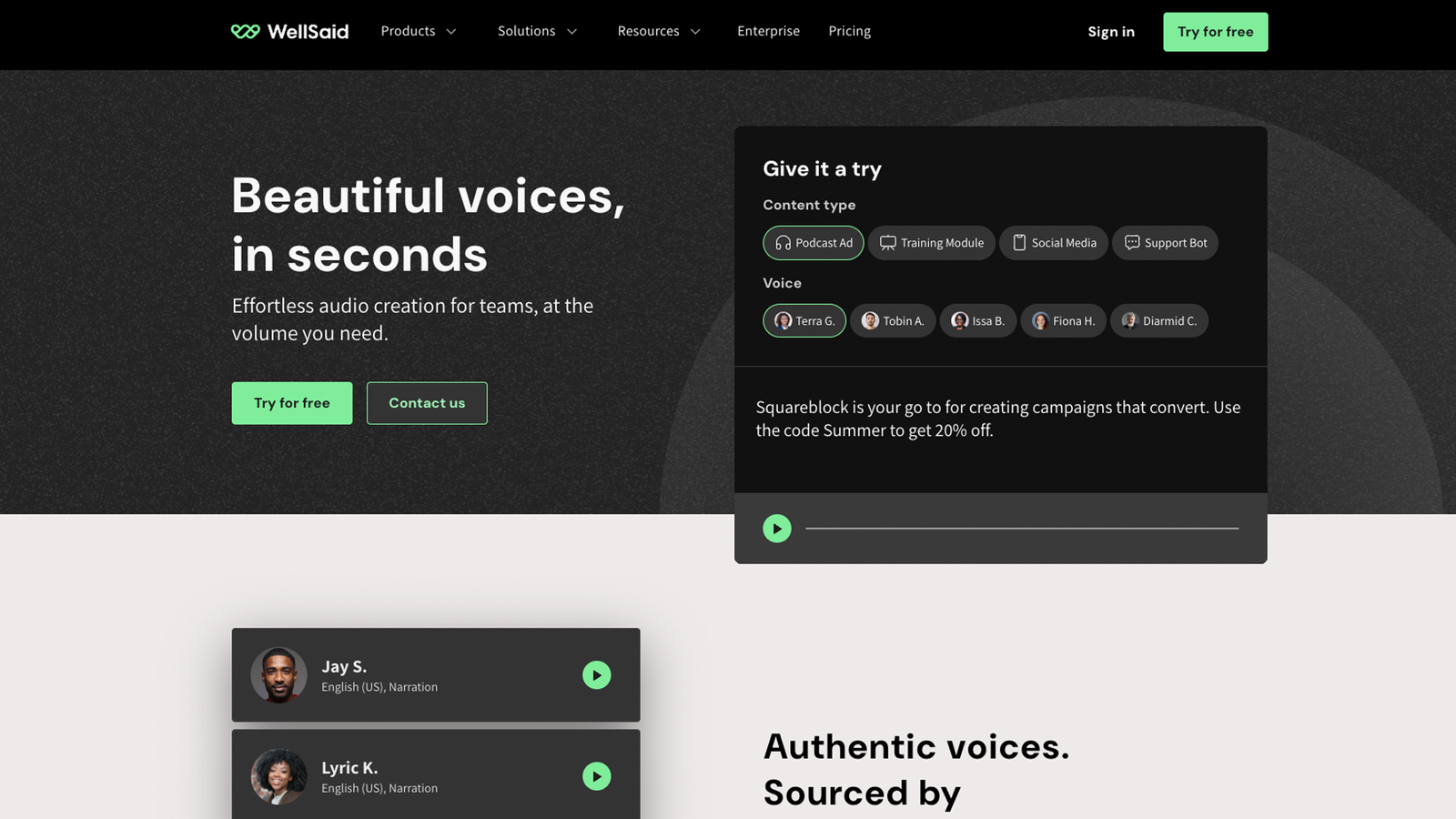 WellSaid Labs (8.7/10)– Best for High-Quality Professional Voiceovers